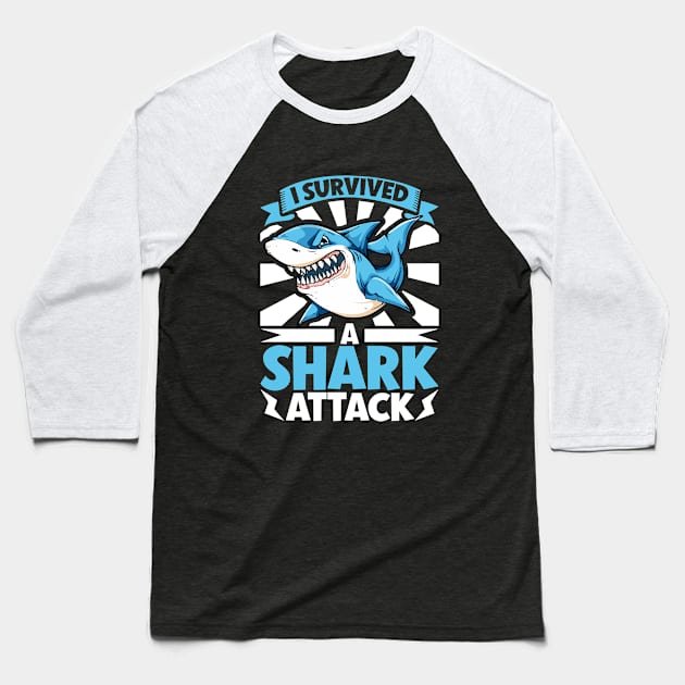 I survived a shark attack Baseball T-Shirt by Modern Medieval Design